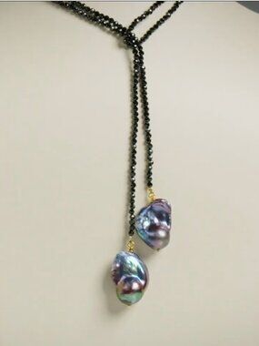 Rarities Carol Brodie Black Spinel and Pearl Drop 40" Lariat Necklace Peacock